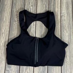 Athleta Women Sports Bra Front Zip Padded Athleisure Yoga Exercise Sz L Black